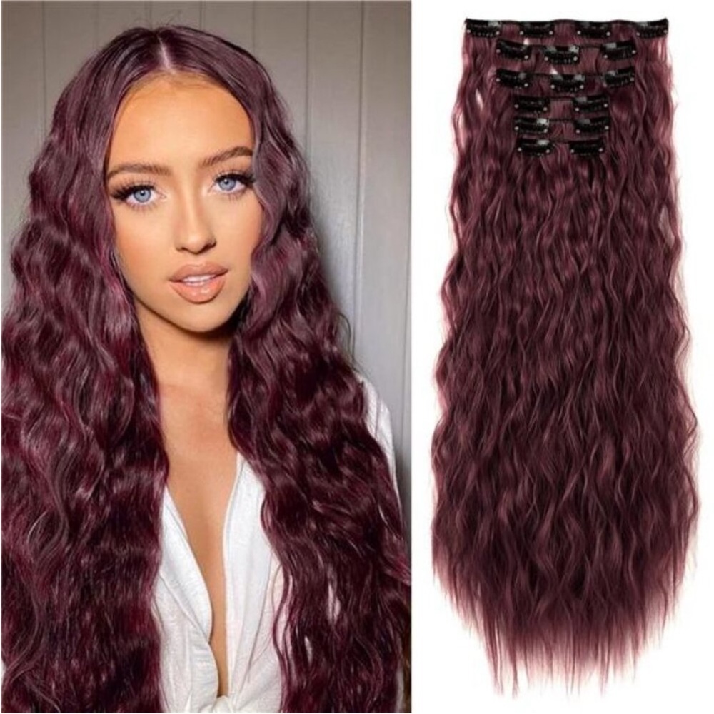 6PCS Clip In Hair Extensions, 24" burgundy